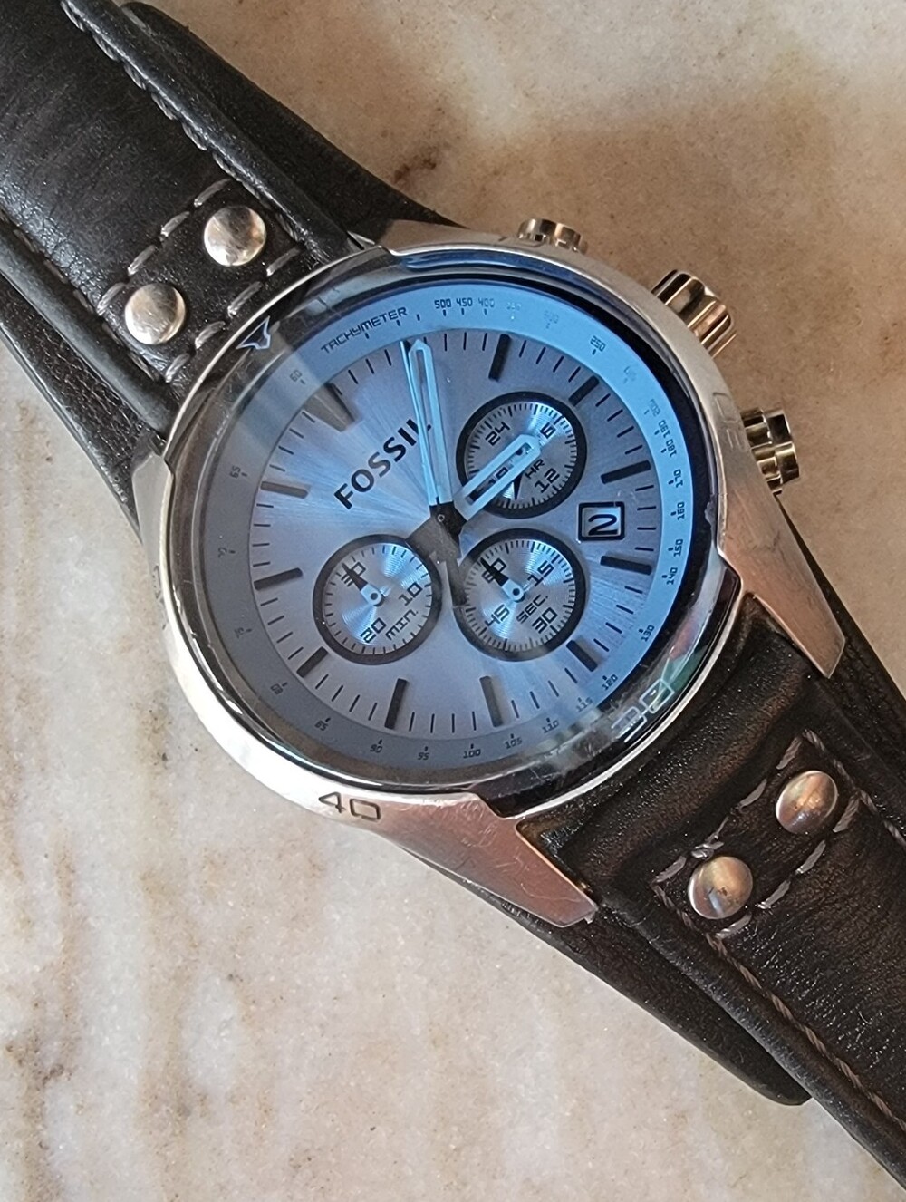 FOSSIL Chronograph Black Leather Men's Watch